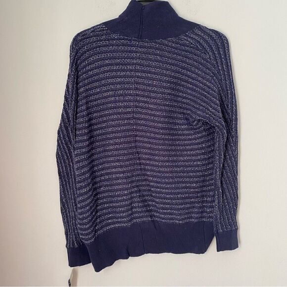 Charter Club Women’s Open Front Striped Sparkly Blue Thick Knot Sweater size XS - Picture 2 of 2